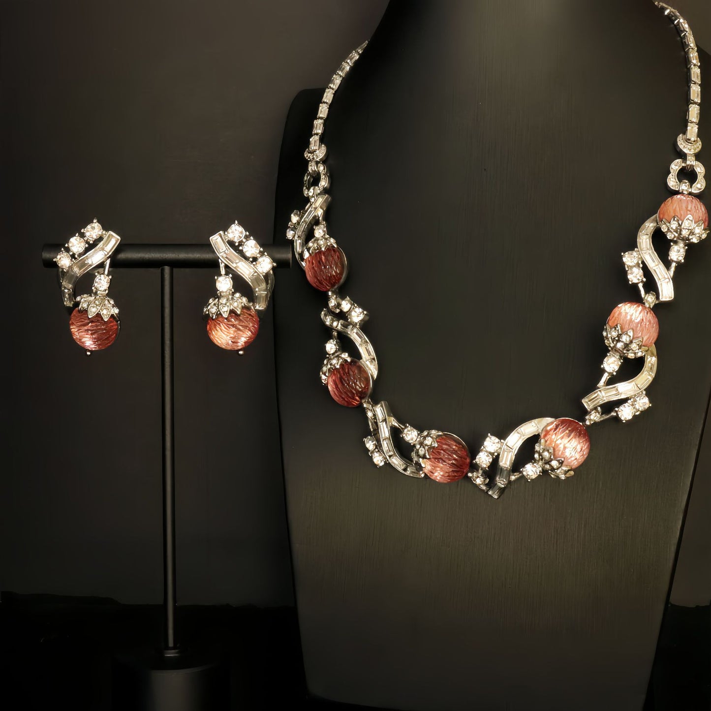 Vintage Sweet Rhinestone Pink Jewelry Set
