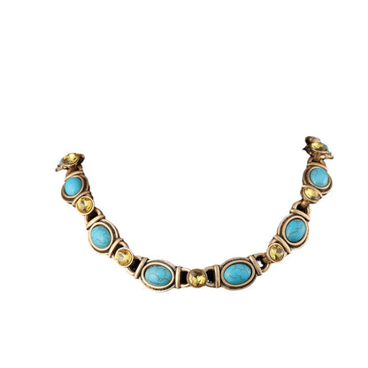 Turquoise & Golden Crystal Link Necklace
