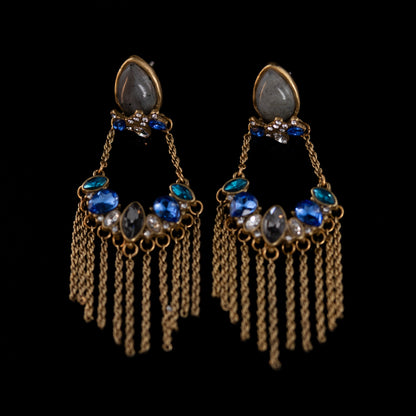 The Blue Crystal Tassel Earrings