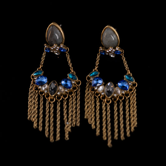 The Blue Crystal Tassel Earrings