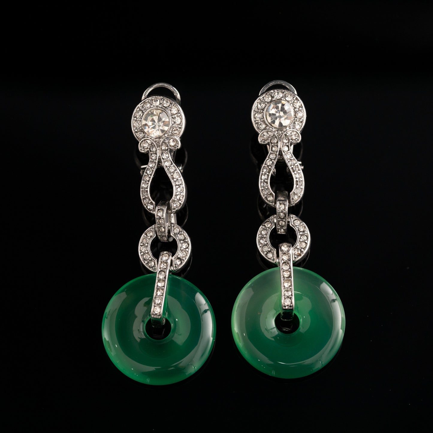 Green Stone & Black Beaded Pendant Necklace Set