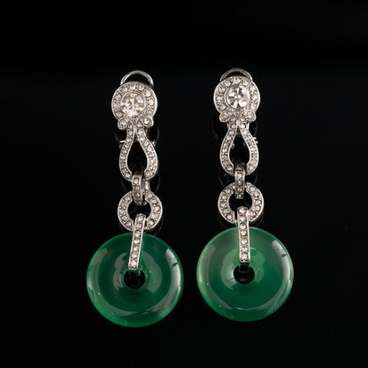 Green Stone & Black Beaded Pendant Necklace Set