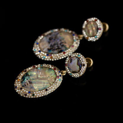 Vintage Abalone Crystal Oval Earrings