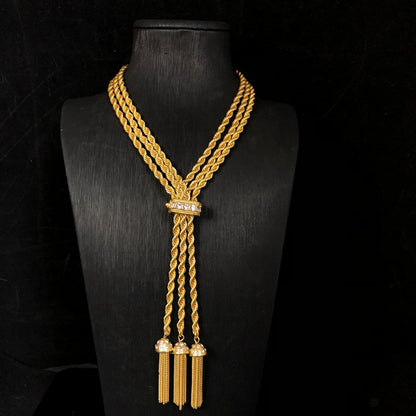 Gold Rope Tassel Statement Necklace