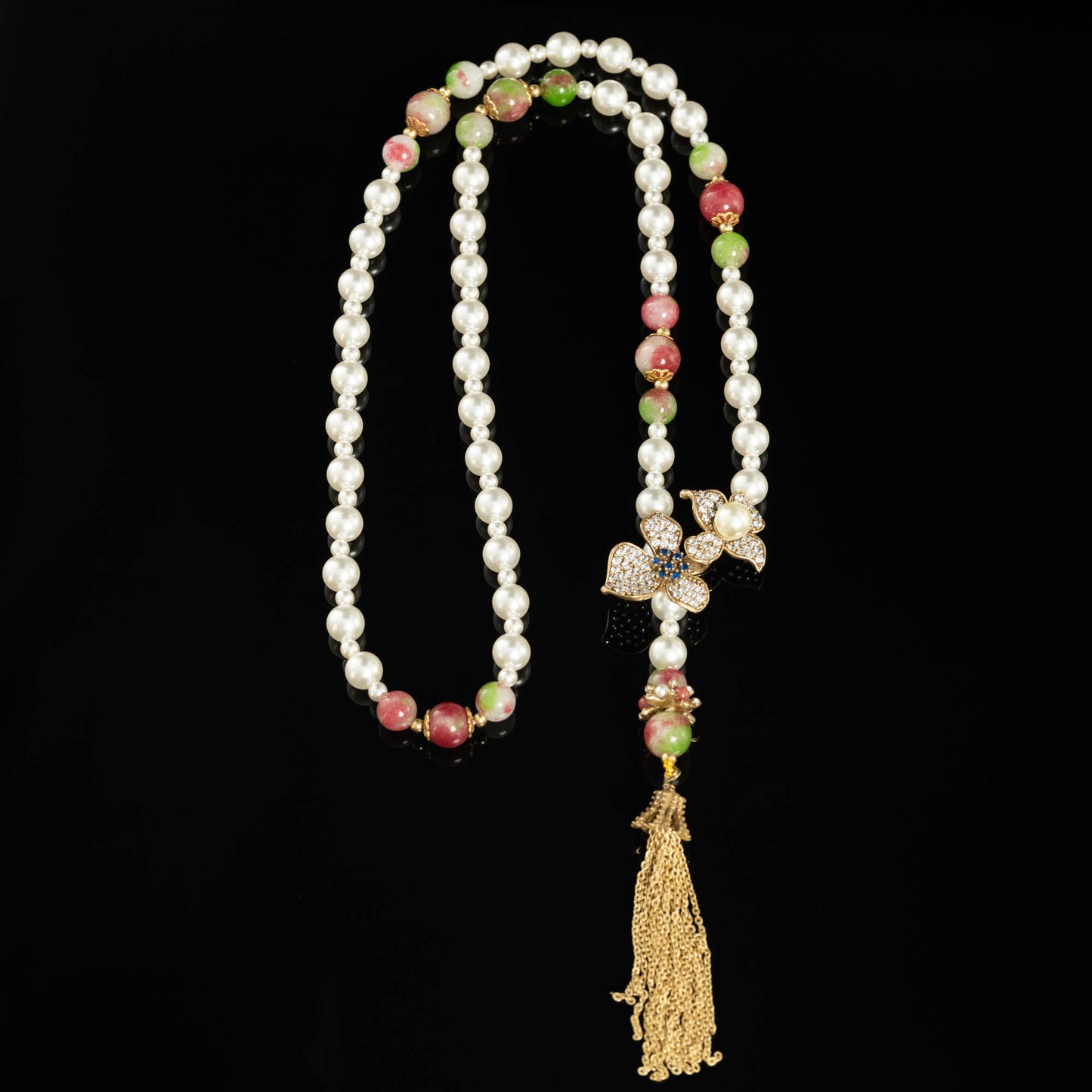 Garden Bloom Tassel Pearl Necklace