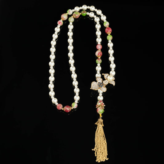 Garden Bloom Tassel Pearl Necklace