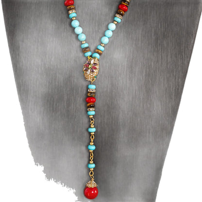 Mystic Turquoise & Ruby Drop Necklace