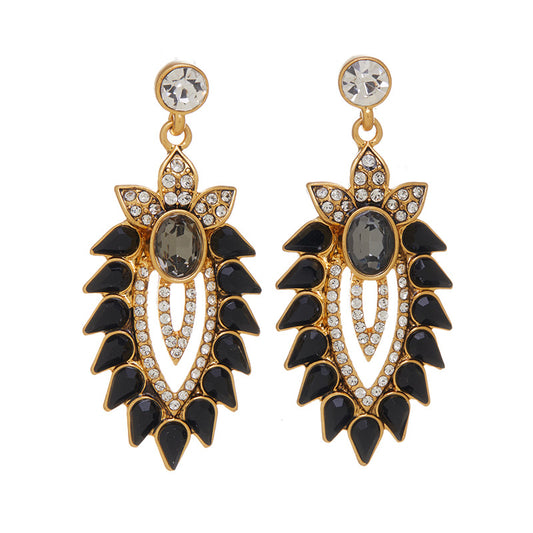 Diamond-Embellished Floral Leaf Earrings