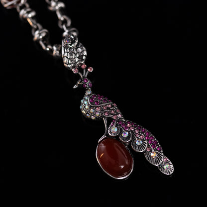 Peacock & Garnet Amulet Necklace