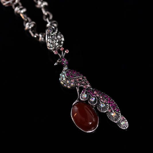Peacock & Garnet Amulet Necklace
