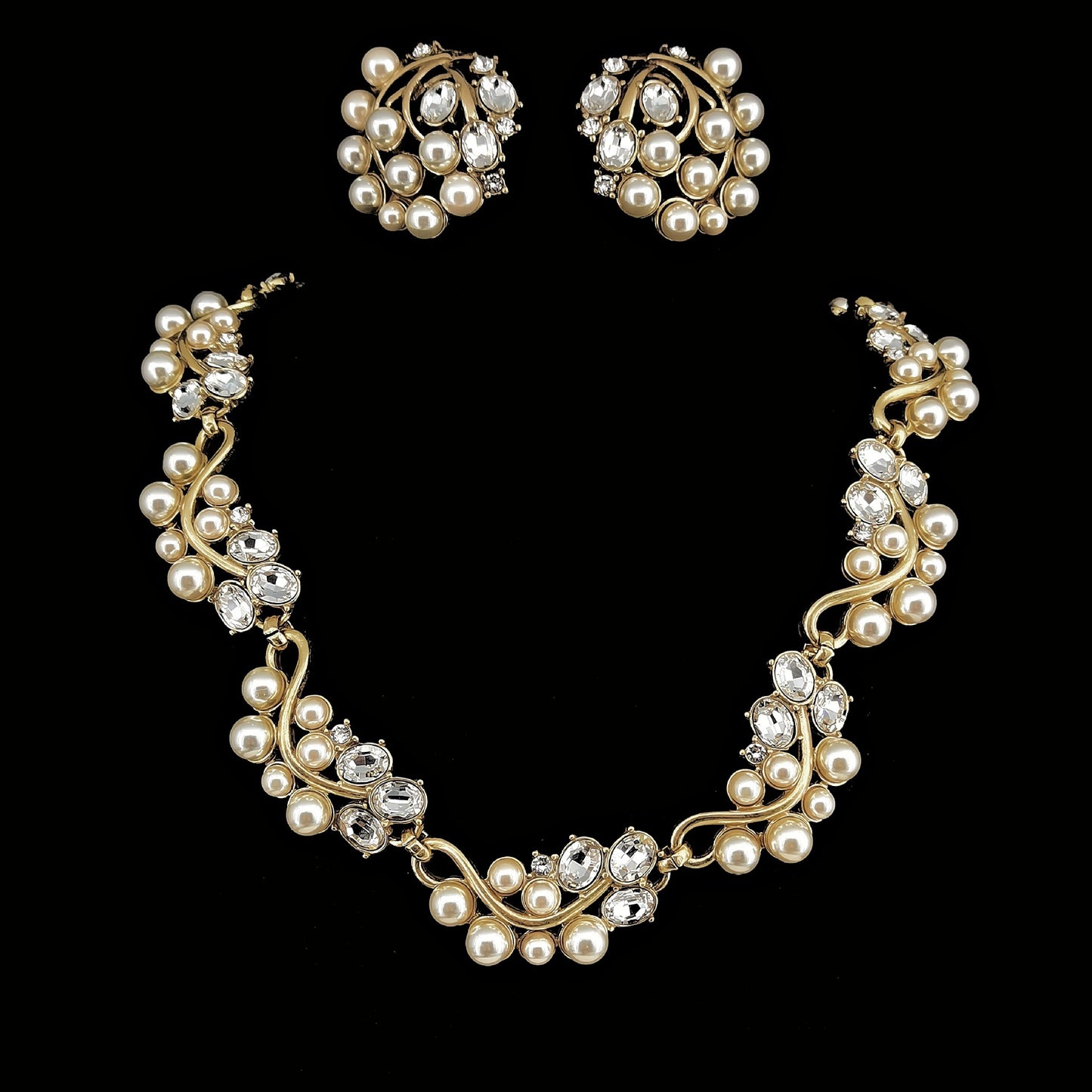 Vintage Pearl & Crystal Vine Jewelry Set
