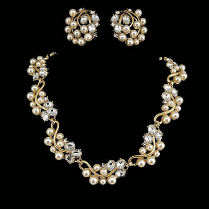 Vintage Pearl & Crystal Vine Jewelry Set