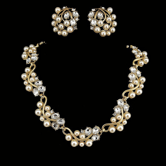 Vintage Pearl & Crystal Vine Jewelry Set