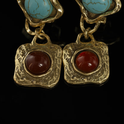 The Turquoise & Red Agate Drop Earrings