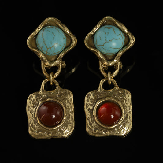 The Turquoise & Red Agate Drop Earrings