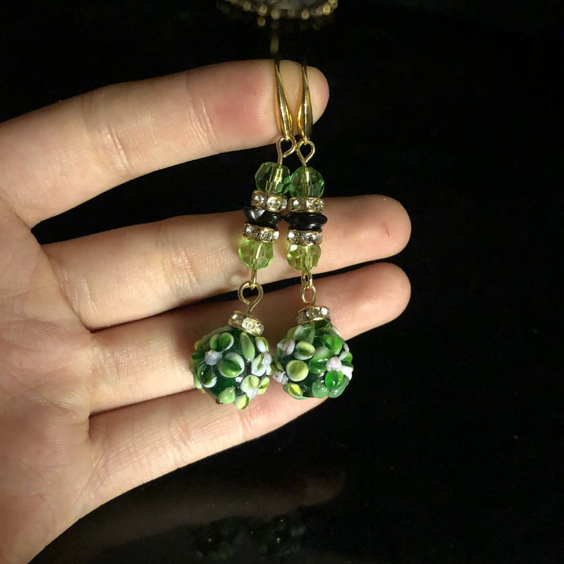 Vintage Green Floral Glass Bead Jewelry Set