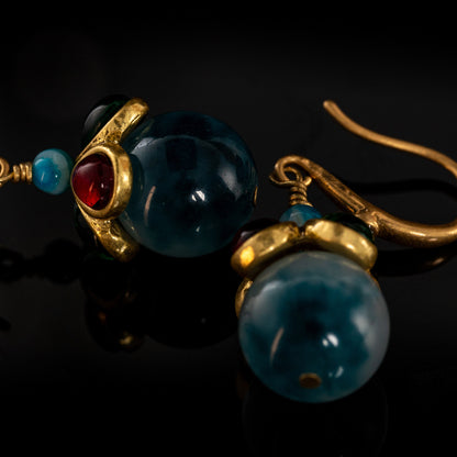 Emerald & Sapphire Orb Drop Earrings