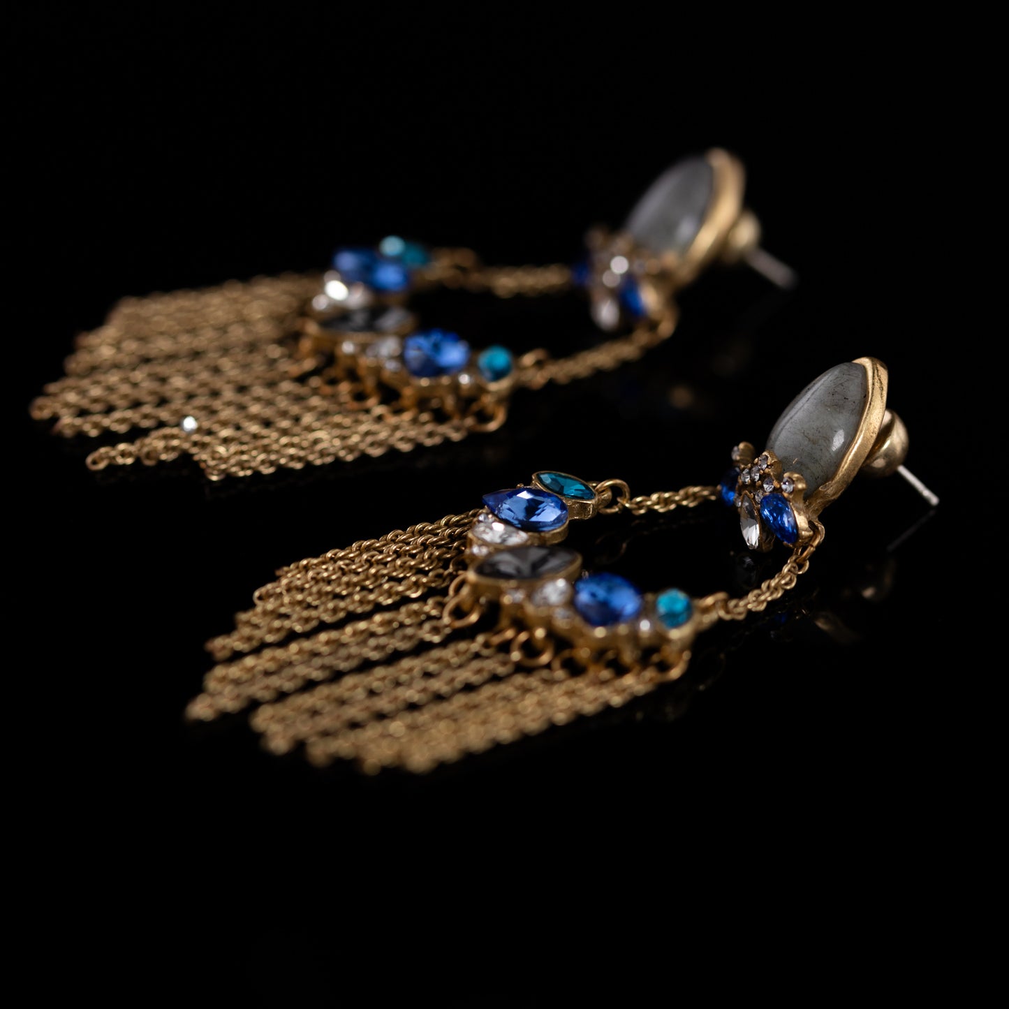 The Blue Crystal Tassel Earrings