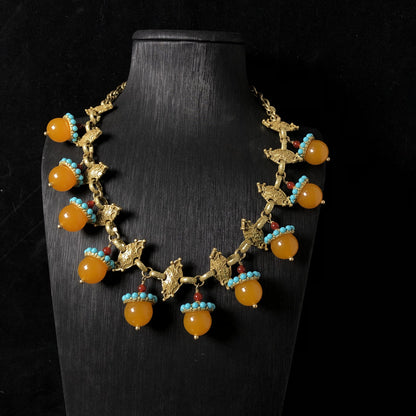 Golden Amber Turquoise Necklace Set