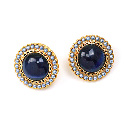 Black Onyx Round Stud Earrings