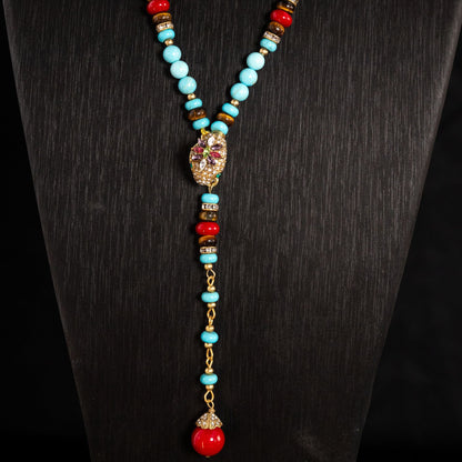 Mystic Turquoise & Ruby Drop Necklace