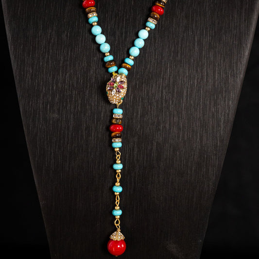 Mystic Turquoise & Ruby Drop Necklace