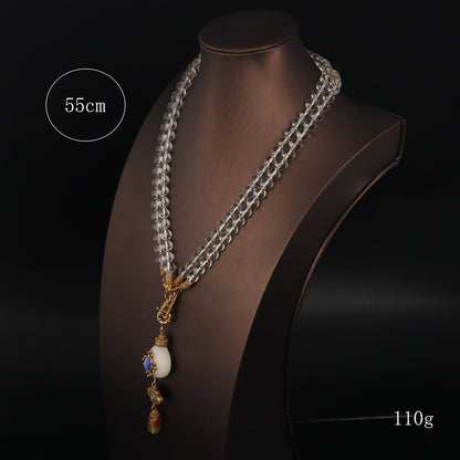 Transparent Glass & White Agate Beaded Necklace