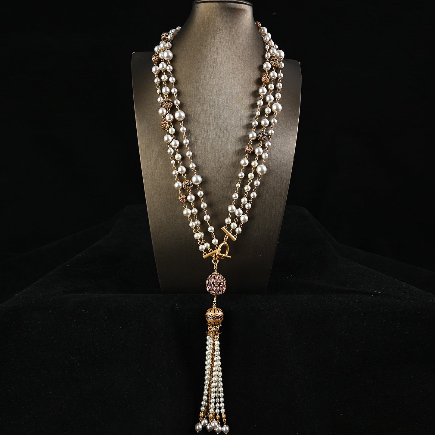 Vintage Pearl Cascade Tassel Necklace
