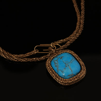Vintage Rope Chain Necklace with Turquoise Pendant