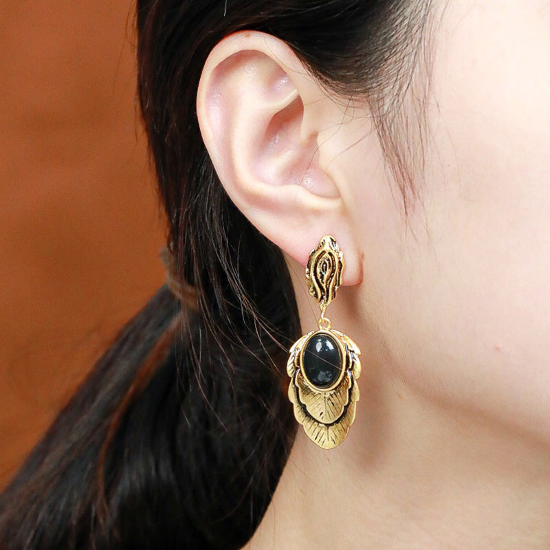 Black Sapphire Vintage Simple Earrings