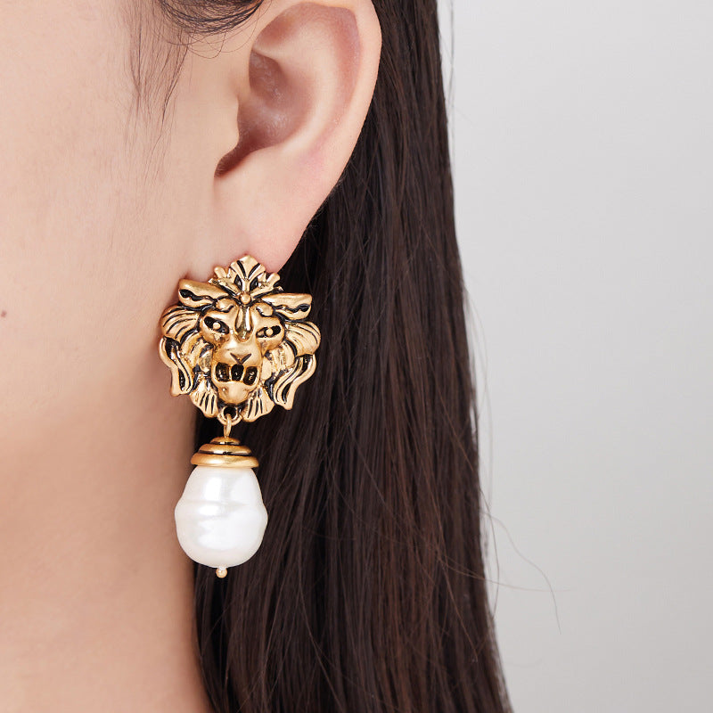 Vintage Abstract Lion Statement Earrings