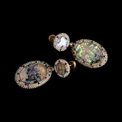 Vintage Abalone Crystal Oval Earrings