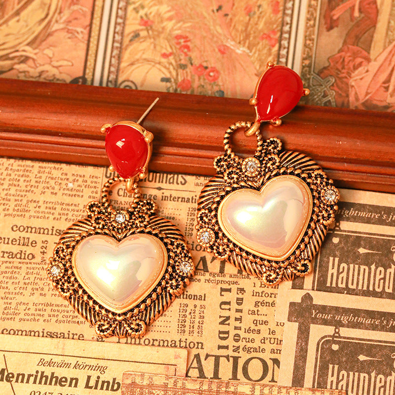 Vintage Heart-Shaped Mabe Pearl Earrings