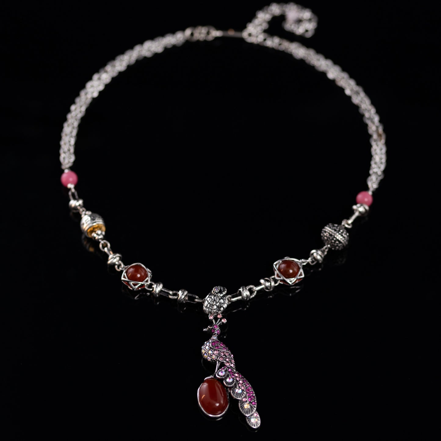 Peacock & Garnet Amulet Necklace