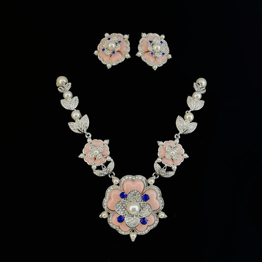 Vintage Blush Floral Pearl Jewelry Set