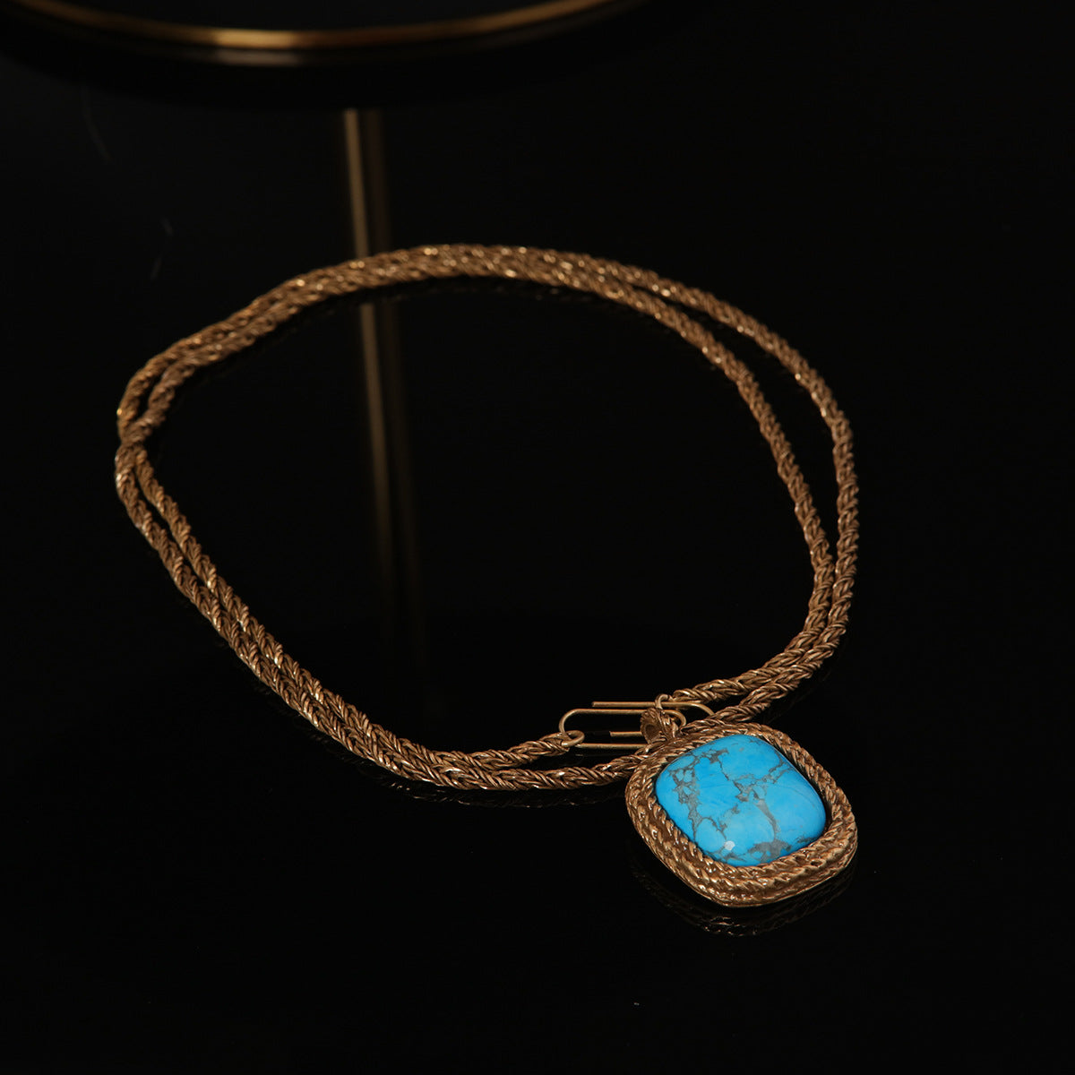 Vintage Rope Chain Necklace with Turquoise Pendant