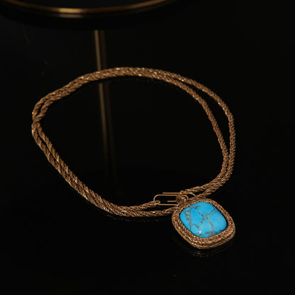 Vintage Rope Chain Necklace with Turquoise Pendant