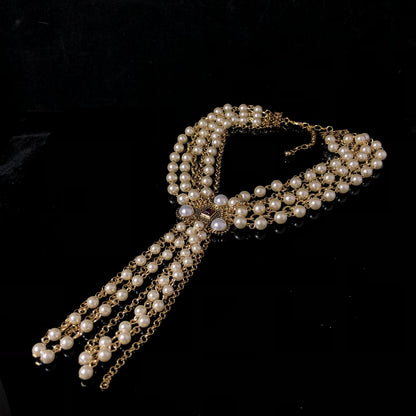 Pearl Multi-Layer Tassel Statement Necklace