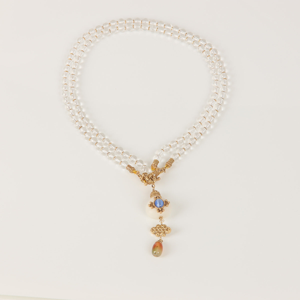 Transparent Glass & White Agate Beaded Necklace