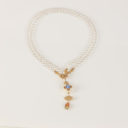 Transparent Glass & White Agate Beaded Necklace