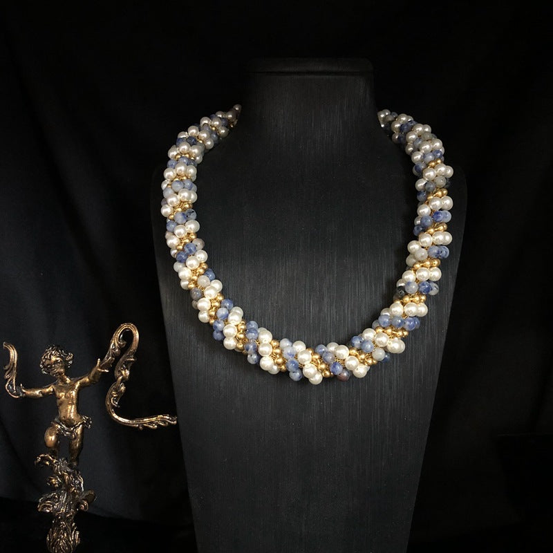 Blue Pearl Beaded Statement Necklace