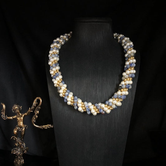 Blue Pearl Beaded Statement Necklace