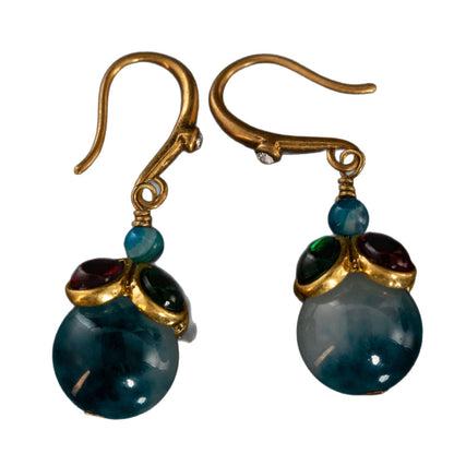 Emerald & Sapphire Orb Drop Earrings