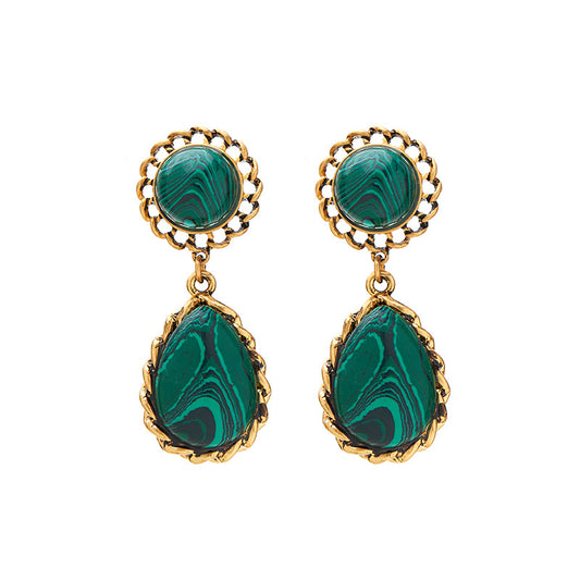 Vintage Malachite Dark Green Earrings