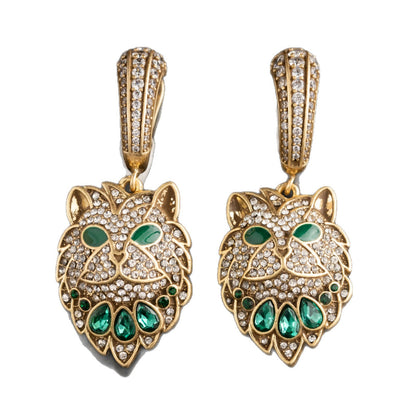 Vintage Emerald Feline Earrings