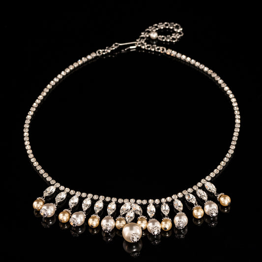 Crystal & Pearl Fringe Necklace