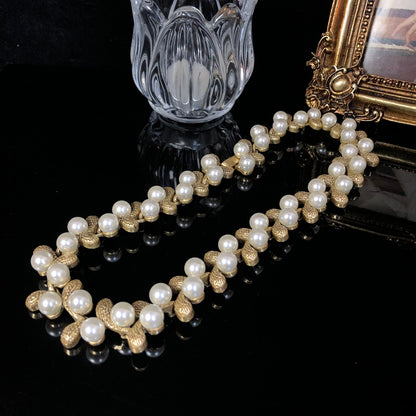 Golden Petal Pearl Necklace & Earrings Set