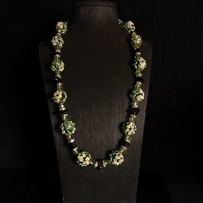 Vintage Green Floral Glass Bead Jewelry Set