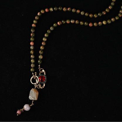 Vintage Jasper & Garnet Pendant Necklace