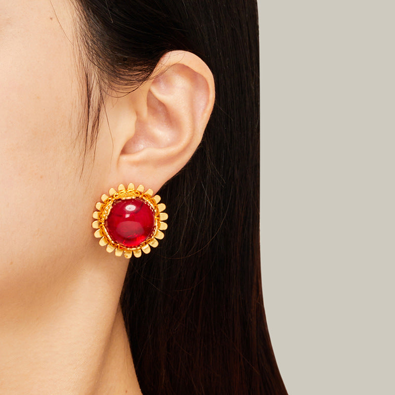 Sunflower Ruby Earrings